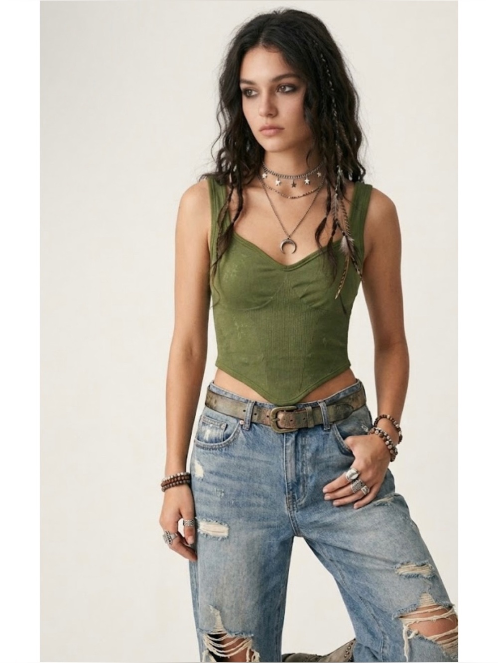 Out From Under Urban Outfitters Pointed Hem Corset Ribbed Tank Top